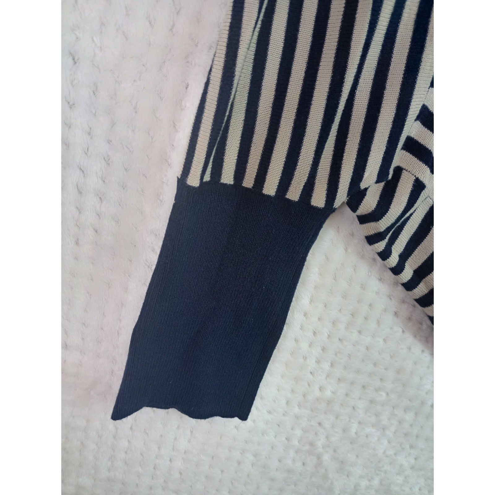 89th & Madison Women's Xl Navy Cream Striped Cardigan Duster — image 6 of 8